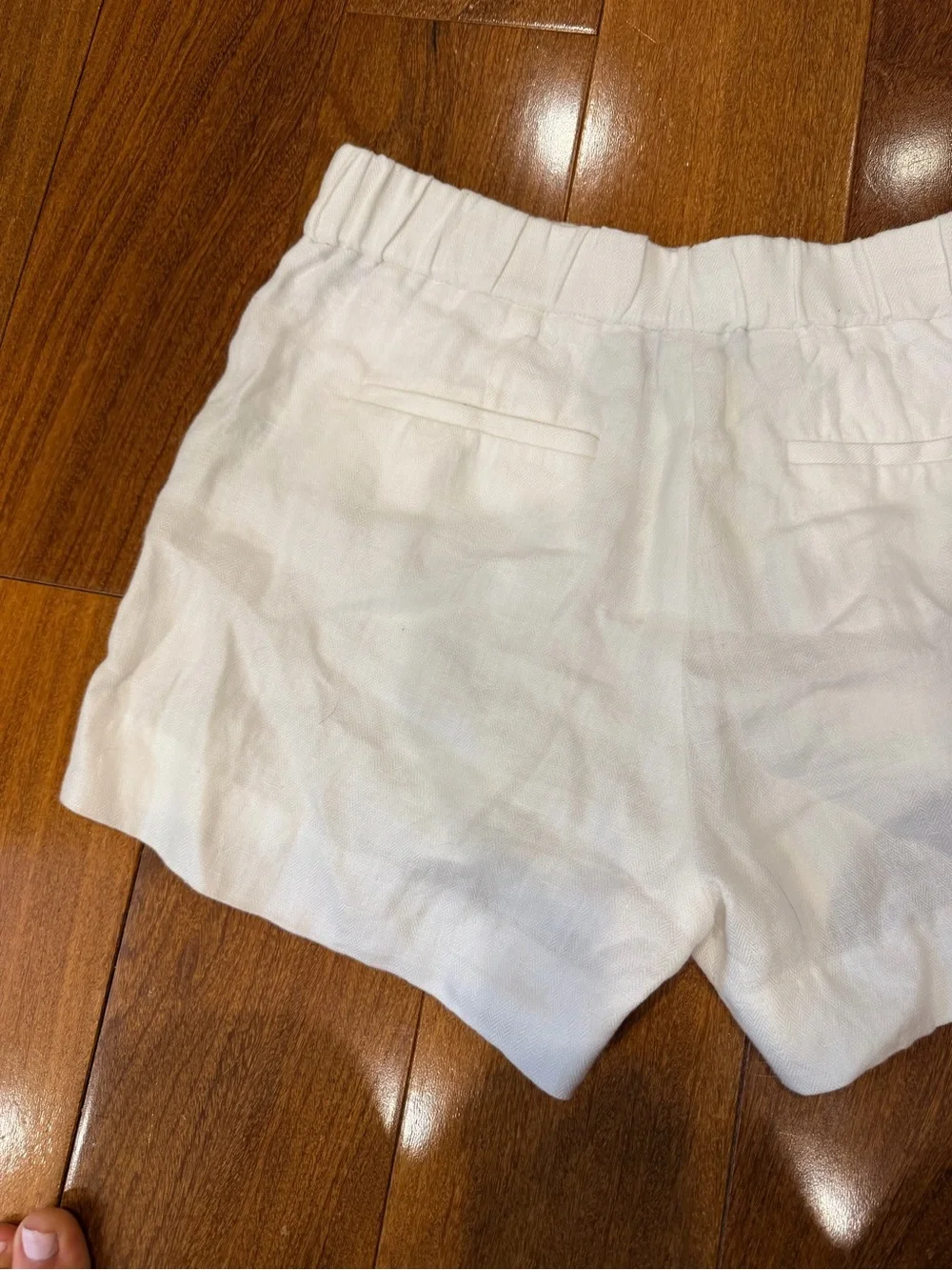 J. Crew White High-Rise Linen Blend Shorts with Button Details